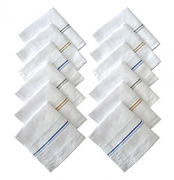 higadget Men's 100% Cotton Striped Handkerchief (White, XXL) - Pack of 12