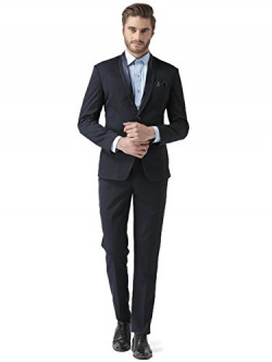 hangup Men's Cotton 2 Piece Solid Coat Suit, Blazer and Trouser (Blue Tuxedo, 38)