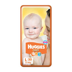 Huggies New Dry Diapers, Large (Pack of 30)
