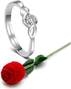 Karatcart Valentine Gift By Karatcart Platinum Plated Elegant Classic Crystal Adjustable Ring For Women Alloy Platinum Plated Ring