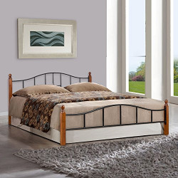 FurnitureKraft Kansas Metal Queen Size Double Bed with Wooden Leg,Multicolor