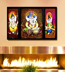 Multicolour Digital Paper Ganesha Playing Various Musical Instruments Paintings- Set of 3 91%OFF