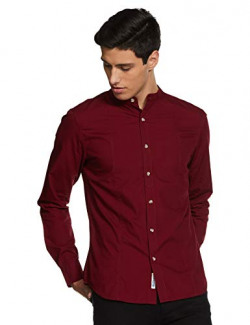 Amazon Brand - Inkast Denim Co. Men's Solid Slim Fit Casual Shirt (IN-S-35B_Maroon_Large)
