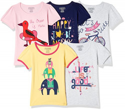 Cherokee by Unlimited Girl's Plain Regular Fit T-Shirt (Pack of 5) (273778272_Assorted_05Y)