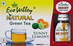 Eco Valley Natural Green Tea, Sunny Lemony, 25 Tea Bags with Free Honey, 30g