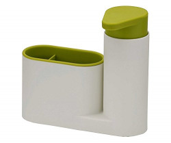 House of Quirk Plastic Sink Base Caddy Set (16 cm x 8 cm x 3 cm, White and Green)