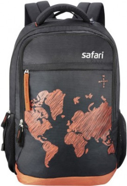 Safari WorldMap 35 L Medium Laptop Backpack(Black, Orange)