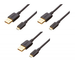 AmazonBasics Micro USB Charging Cable for Android Phones with Gold Plated Connectors (3 Feet, Black) - 3 Pack