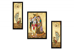 SAF 'Radha Krishna' Digital Reprint Framed Painting (Synthetic, 72 cm x 49 cm x 3 cm, Set of 3, SANFSA7724L)