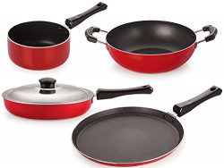 Nirlon Non-Stick Aluminium Cookware Set, 4-Pieces, Red (FP13_KD13_SPB_FT10)