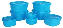 Princeware Store Fresh Plastic Square Container Set, 8-Pieces, Blue
