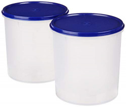 Amazon Brand - Solimo Round Plastic Container, 3 litres, Set of 2, Blue
