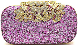 Tooba Women's Handicraft Party Wear Beautiful Diamond Crystal Flower Box Synthetic Clutch Bag Purse for Bridal, Casual (Purple)