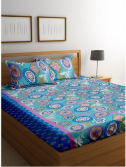Cortina 104 TC Cotton Double Floral Bedsheet(Pack of 1, Blue)