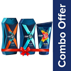Set Wet Studio X Brightening Face Wash, 100 ml with Cooling and Style Shampoo, 180ml and Refresh Body Wash, 180ml