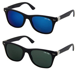 Silver Kartz Combo of Side Metal Wayfarer |Blue Mercury|G15| Pack of 2 sunglasses |AV041|