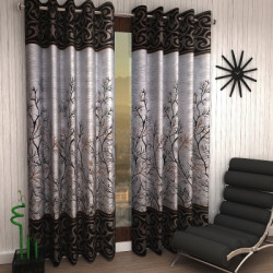 Home Sizzler 214 cm (7 ft) Polyester Door Curtain (Pack Of 2)(Floral, Brown)
