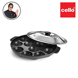 Cello Non-Stick 12 Cavity Appam Patra with Stainless Steel Lid