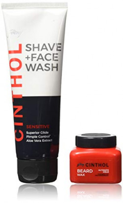 Cinthol Sensitive Shave + Face Wash, 100ml with Beard Wax, 50g