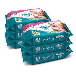 Supples Baby Wet Wipes with Aloe Vera and Vitamin E, 72 Wipes/Pack, (Pack of 6)