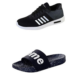 Free : ZAPPY Men Black Casual Shoes & Navy Slippers 6 UK