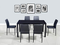HomeTown Marko Mild Steel + Glass Six Seater Dining Set in Black Colour