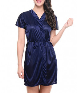 Klamotten Women's Satin Nightdress (YY67_Navy Blue_Free Size)