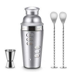 Blusmart Cocktail Shaker Stainless Steel 24oz Bar Set Kit Cocktail Shakers with Rotation Recipe Guide, Martini Tool Accessories Built-in Bartender Strainer & Measuring Jigge (15 & 30 ml) (01)
