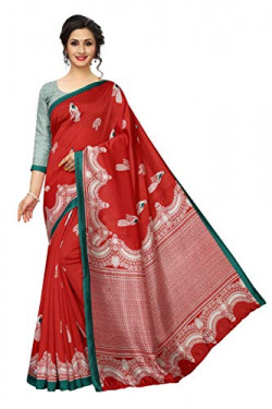 J B Fashion Cotton Saree with Blouse Piece (Silver Red_Red_Free)
