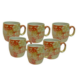 Sharma Gifts & Accessories Ceramic Glossy Finished Tea and Coffee Cup (Multicolour Orange and Cream), Set of 6
