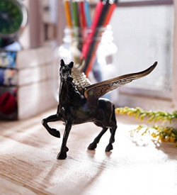 eCraftIndia Antique Finish Brass Flying Angel Horse (12.5 cm x 15 cm x 10 cm, Brown and Black)