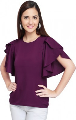 Oomph! Casual Butterfly Sleeve Solid Women Purple Top