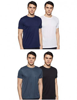 6 Degrees Men's Solid Regular fit T-Shirt (4 Set) (6D-4COMBO_Navy Blue/Dark Grey/White_XXXL)