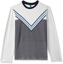 United Colors of Benetton Boys' Striped Regular Fit T-Shirt (18A3094CCB3MI_074_2Y_Off White)