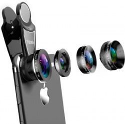TIZUM 4 in 1 Lens 198° Fish eye+0.63X Super Wide Angle+15X Macro +2X Telephoto, Professional HD Clip-on Lens Kit Mobile Phone Lens