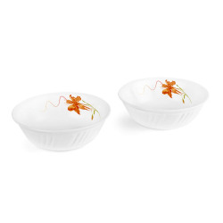 Cello Orange Lily Opalware Snack Bowl Set, 2-Pieces, White