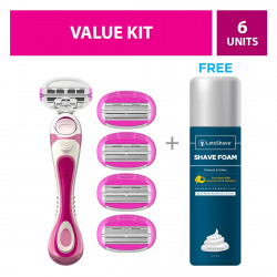  LetsShave Soft Touch 6 Body Razor Kit for Women (Blades - 4 Pieces, Razor Handle, Razor Cap, FREE Shaving Foam - 200 g)