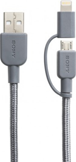 Sony CP-ABLP150HCWW 1.5m Braided 2 in 1 Lightning Cable(Compatible with All iPhones (5,6,7,8 & X Series) , iPad & iPod, Grey, Sync and Charge Cable)