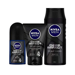 Nivea Deep Impact Roll On, 50ml and Face Wash, 100ml with Shampoo, 250ml