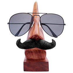 RGRANDSONS Handmade Handmade Wooden Nose Shaped Spectacle Specs Eyeglass Holder Stand Display Stand with Black Moustache