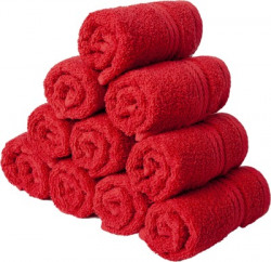 Homely Cotton 400 GSM Face Towel Set(Pack of 10, Red)