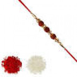 Aheli Fancy White Ball Multi Beads Rakhi with Roli Chawal Tilak For Men Boys (Golden) (R17703B) 