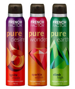 French Factor Pure Earth, Desire, Wonder Perfume Body Spray - For Girls, Women (150 ml X 3)