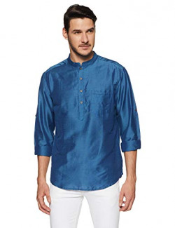 Indus Route by Pantaloons Men's Pathan Suit Kurta (110030639_Blue_S)