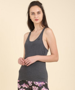 Asics Casual Sleeveless Solid Women Grey Top