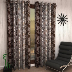 Panipat Textile Hub 213 cm (7 ft) Polyester Door Curtain (Pack Of 2)(Floral, Brown)