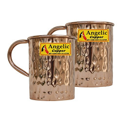 Angelic Copper Hammered Water Cup Set, 400 ml, Set of 2, Brown