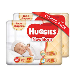 Huggies New Born Taped Diapers Combo Pack of 2, 22 Counts Per Pack (44 Counts)