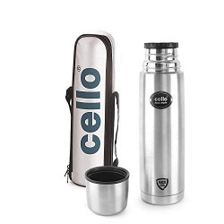 Cello Easy Style Stainless Steel Bottle with Thermal Jacket, 1 Litre, Silver