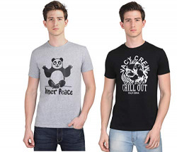 U&K Fashions Inner Peace Panda Chill Out Printed Cotton T-Shirt for Men Dark Grey-Black